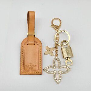 Authentic Louis Vuitton Luggage Nametag and Gold Padlock with Unbranded Keycharm